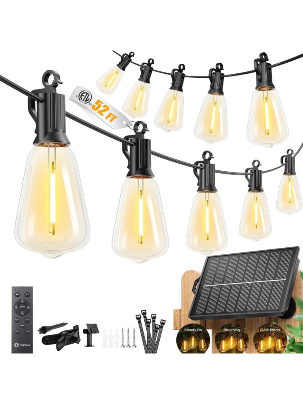 52FT Waterproof Solar String Lights for Outdoor Decor - 30+ Hours Runtime